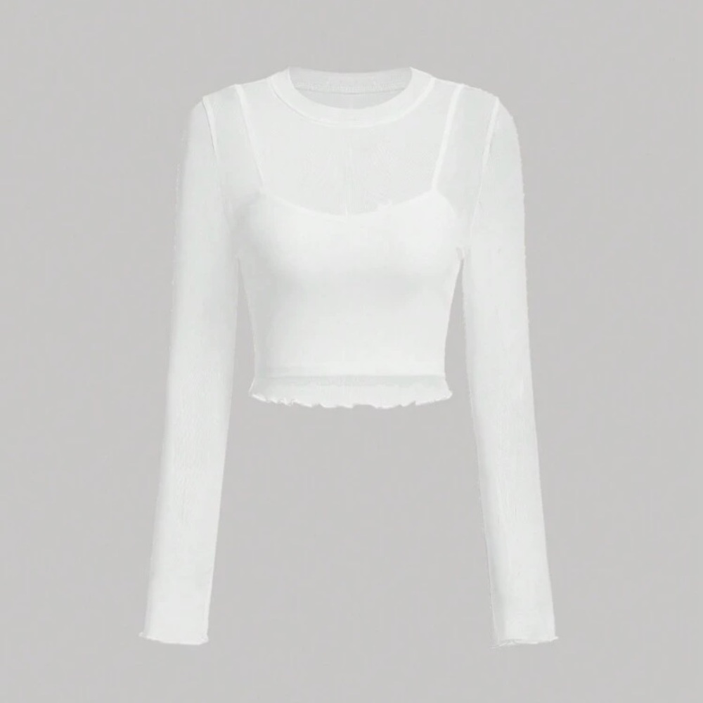 Mesh White Long Sleeve Women's Top